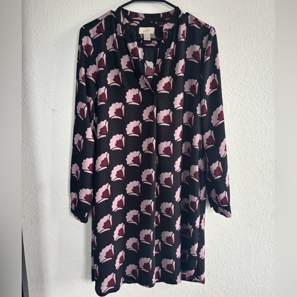 LOFT Black Dress with Pink Floral Design